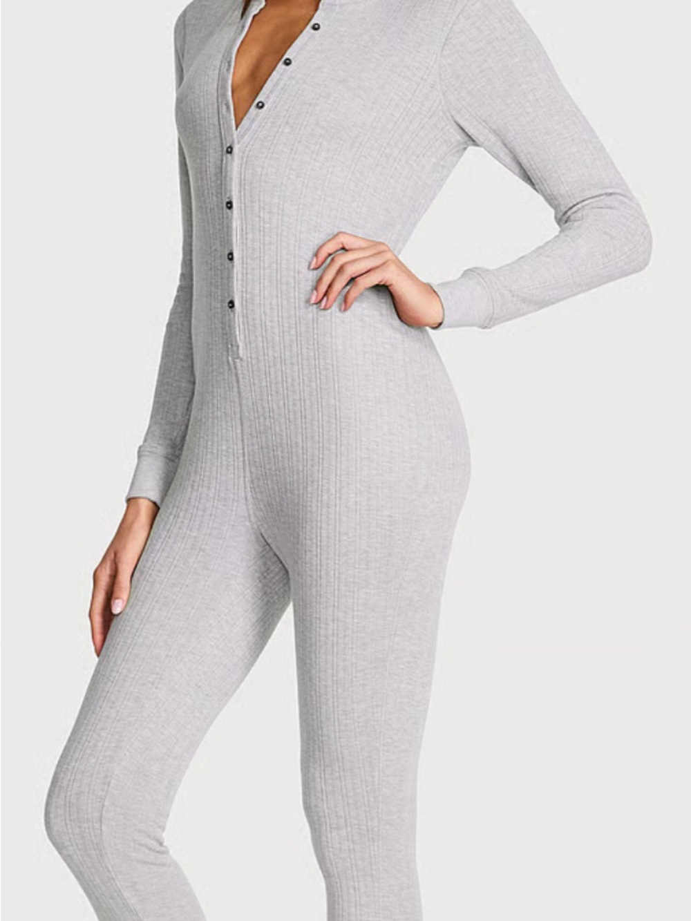 Victoria Secret Cozy Pointelle Long Onesie Grey size S
